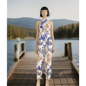 Farm Rio Mixed Lobsters Jumpsuit XS Linen Blend Designer Party Novelty Coastal